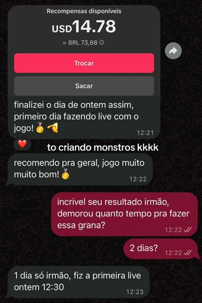 Print com resultado compartilhado da primeira live e recomendação do cliente.